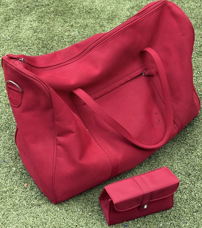 Nicole Miller Red Microfiber Weekender Duffel Bag Set w/ Case 21” Travel Tote