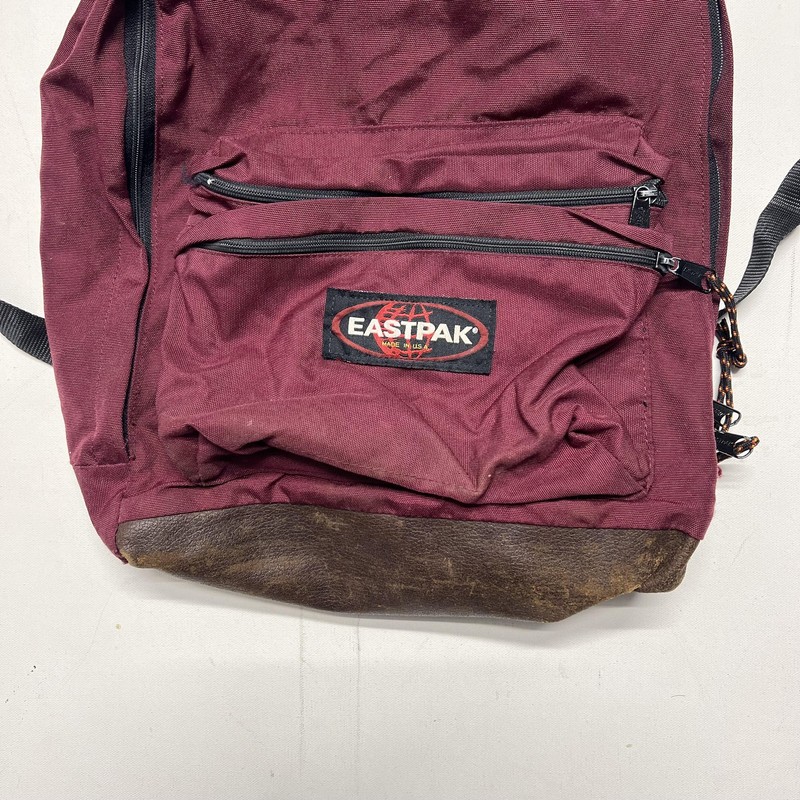 Vintage Eastpak USA Made Canvas Backpack Leather Bottom Adjustable Strap Maroon gallery