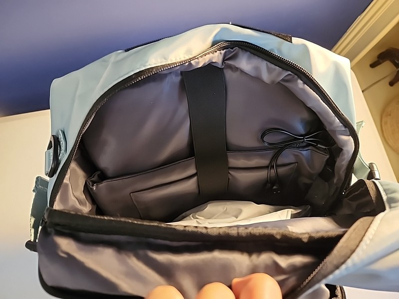 Travel backpack with multiple compartments and carrying options, light blue gallery