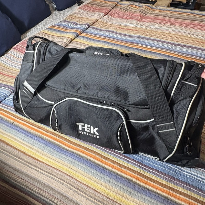 OGIO Tek Systems Branded Logo Rolling Duffel Bag Black Wheels Luggage Travel Gym