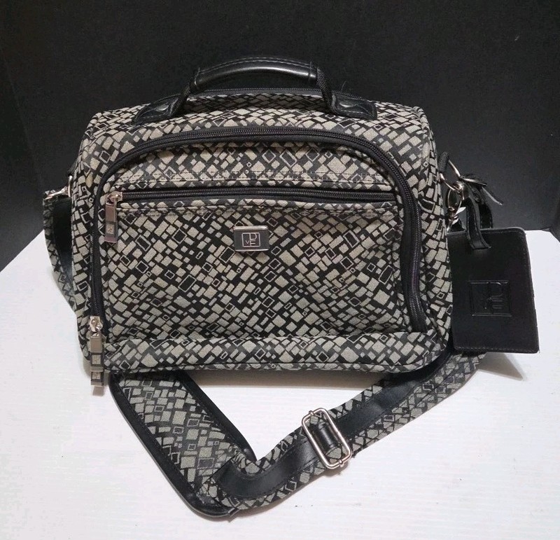 Diane Von Furstenberg Studio Signature Black Gray Carry-On Travel Bag Logo 9×13″