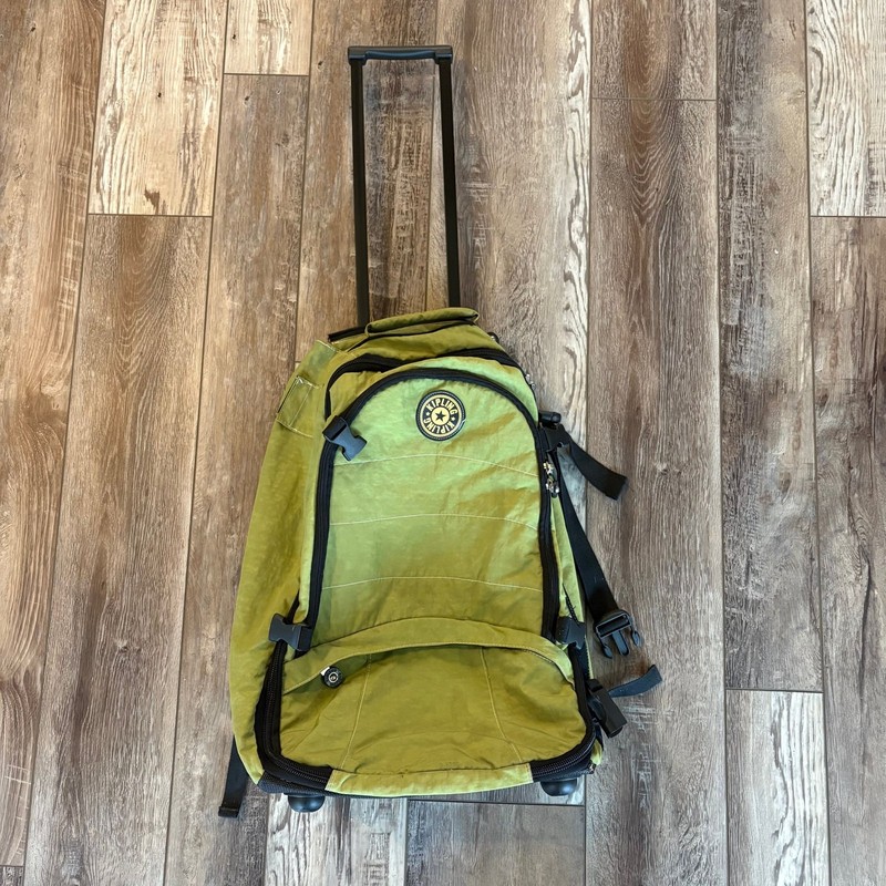 Kipling Rolling Backpack Carry On Wheeled Travel Bag Lime Green Nylon