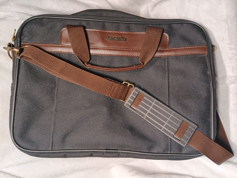 VTG 1992 Samsonite Laptop Work Bag Crossbody Black Fabric w/ Brown Leather Trim