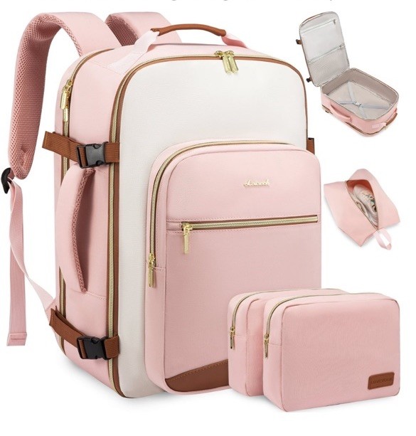 LOVEVOOK 40L Travel Backpack Women Waterproof Airline TSA Approved Carry On Pink