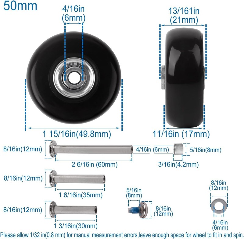 Luggage Suitcase Replacement Wheels Set Suitcase Spinner Wheels 4Pcs PU Bearing gallery