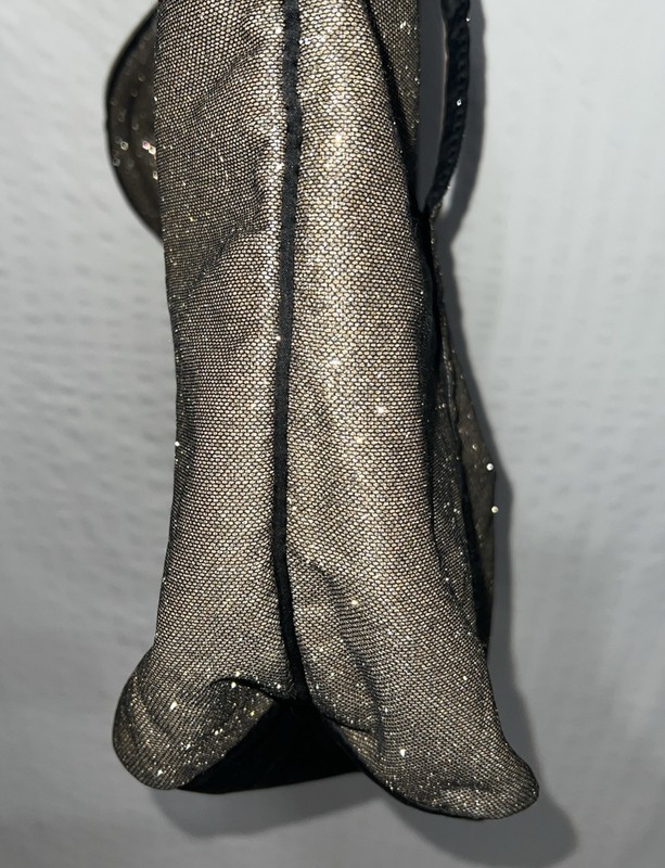 Victoria's Secret Glitter Shimmer Tote Shoulder Bag Black Gold Logo Zip Top gallery