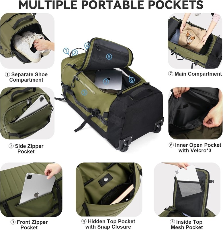 85L 29“ Foldable Rolling Backpack with Wheels, Soft-side Travel Duffle Bag wit gallery