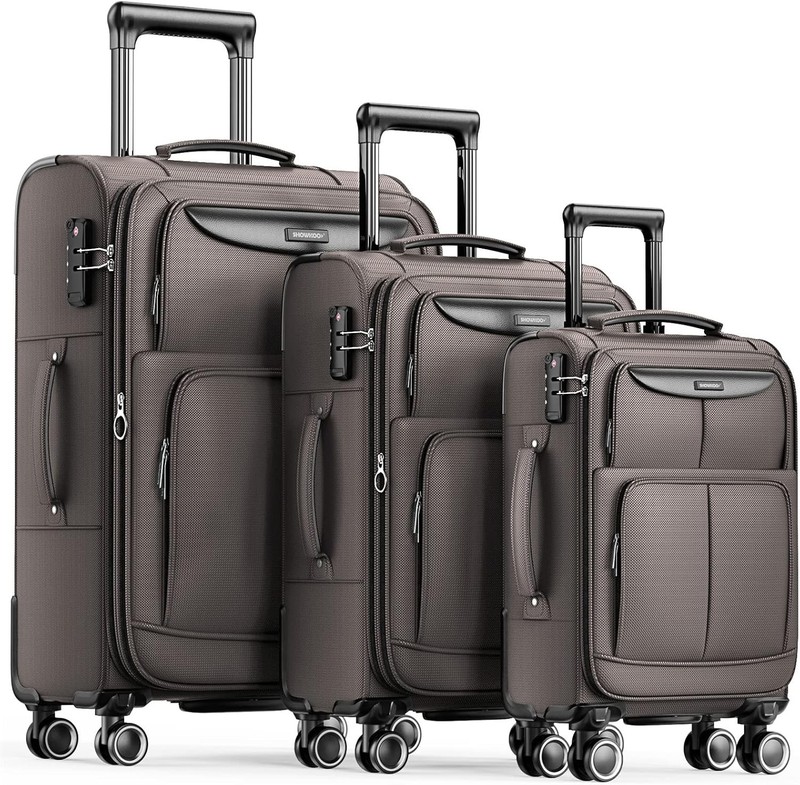 Suitcase Set 3 Piece Softside Expandable TSA Lock Coffee
