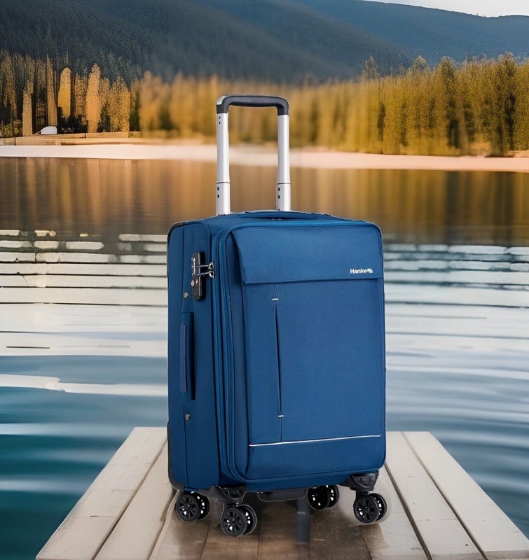 Hanke Softside Exp. 20 Inch Carry On Luggage Spinner Wheels 20-Inch Blue