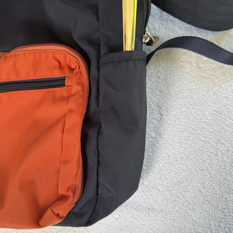 TUMI Packable Backpack Just In Case Navy Blue Orange Foldable Travel Bag gallery
