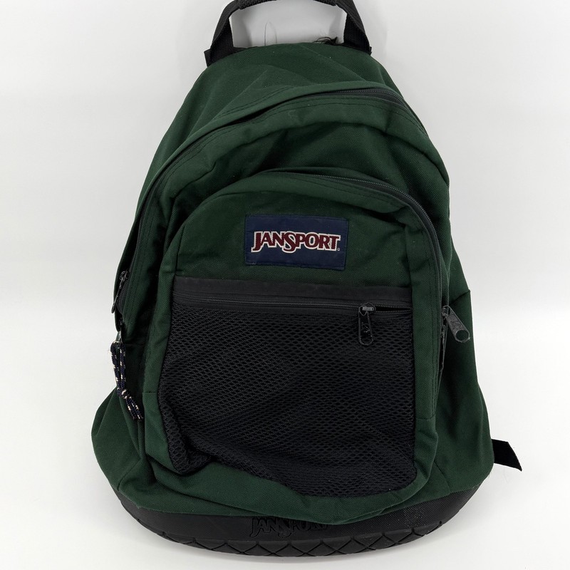 JanSport Backpack Green Rubber Bottom Mesh Pocket Style 43763 School Travel