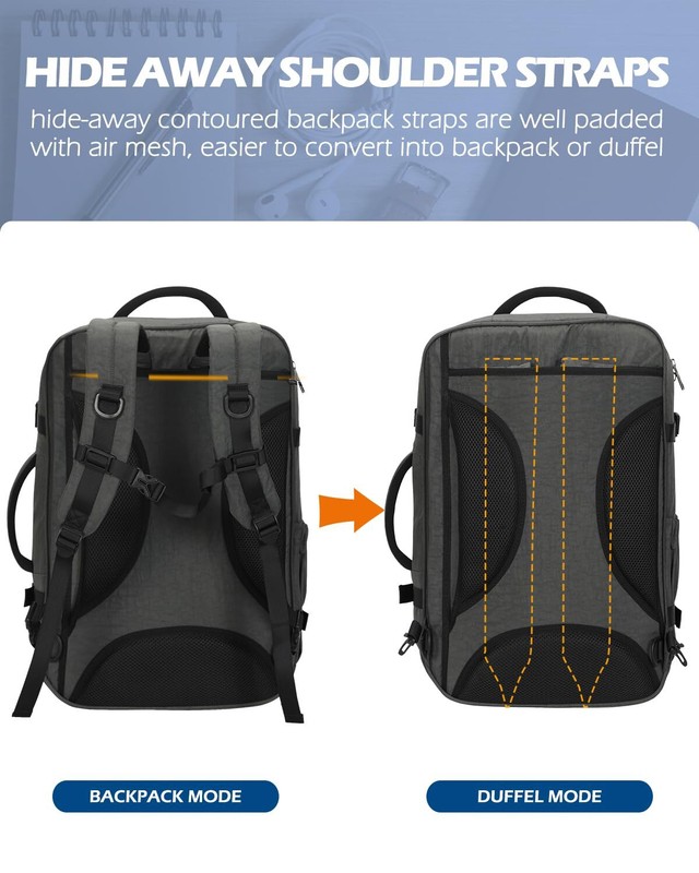 44L Flight Approved Carry on Backpack Travel Bag Weekender Convertible Duffel gallery