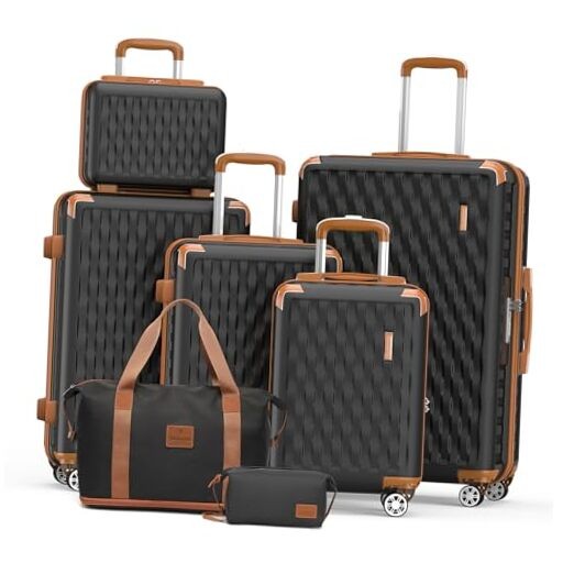 Luggage Sets 7 Piece Suitcase Set, Hard Shell 7 Piece Set(DB/TB) Black Brown