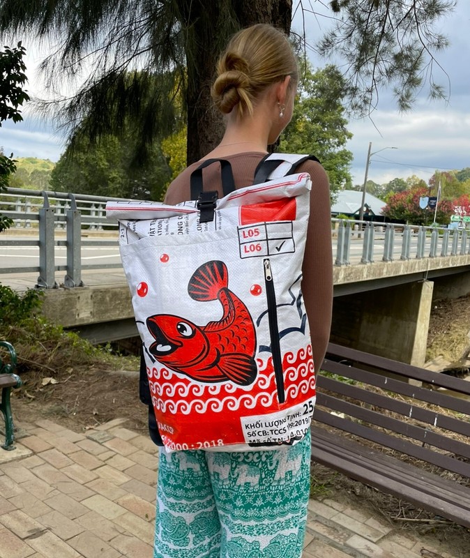 Fair Trade Fish Duffle Backpack handmade in Cambodia