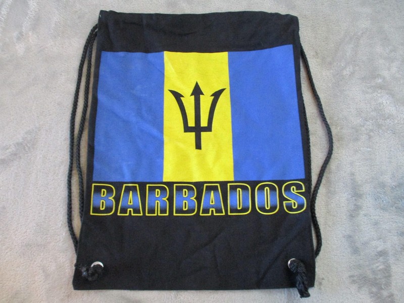 Barbados Flag Drawstring Bag Backpack Gym Sack Souvenir Black 100% Cotton Travel gallery