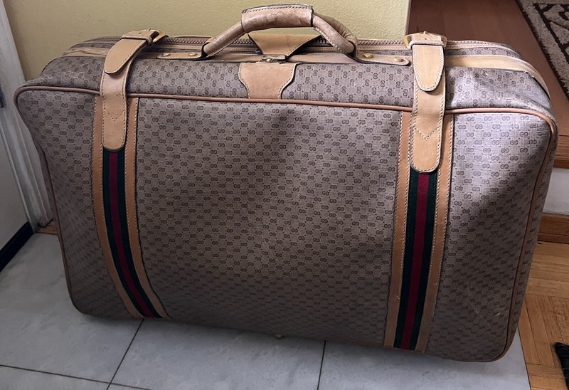 Vintage 70’s Gucci GG Supreme Web Red Green Stripe Travel Luggage – Italy