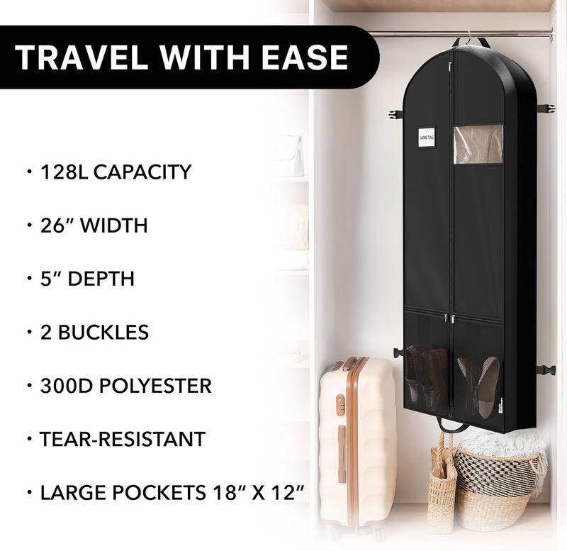 Spacious 60'' Polyester Garment Bag with Dual Pockets for Organized Travel gallery