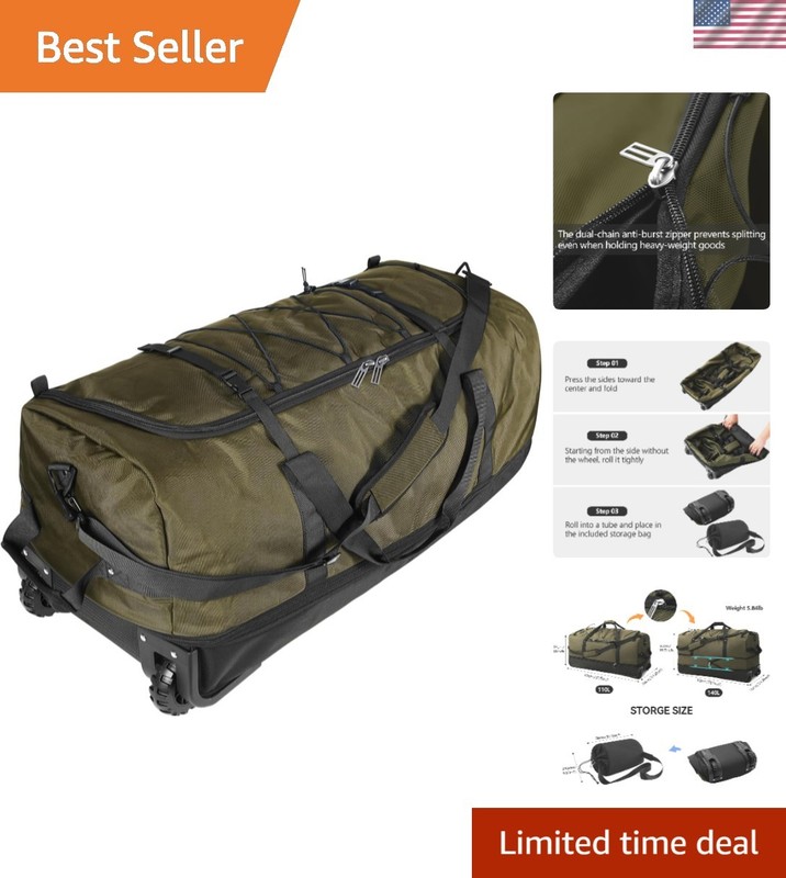 110L/140L Expandable Soft-Sided Foldable Duffle Bag with 2 Rubber Wheels,Pack…
