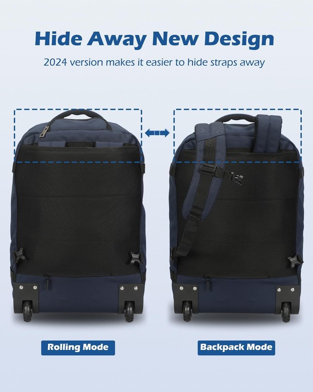 Hynes Eagle 22'' Rolling Backpack Carry-on 2-Wheel Luggage Travel Cabin Suitcase gallery