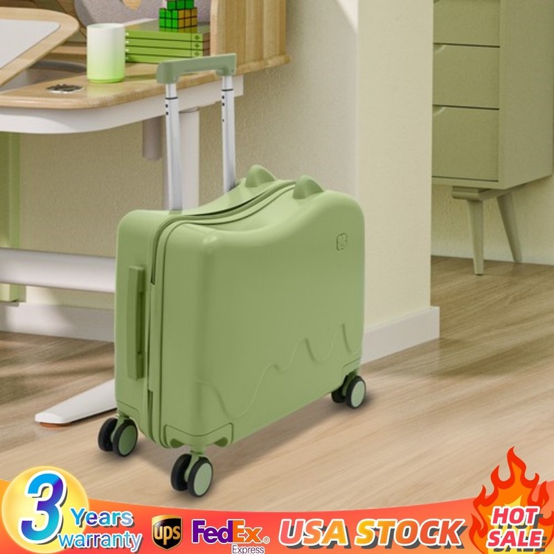 Kids Ride-On Suitcase 18 Inch Olive Green Luggage with Comfortable Seat