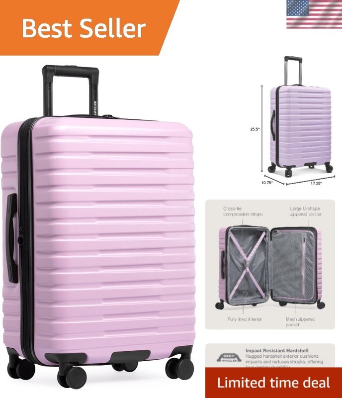 Durable Lavender 26-Inch Expandable Luggage with 8 Spinner Wheels & Protection
