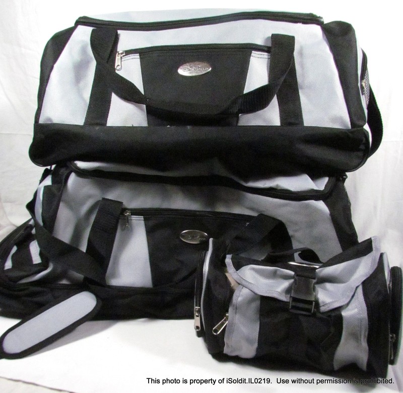 3-PC BELLA RUSSO CANVAS LUGGAGE SET Duffle Large & Small + Toiletry GRAY & BLACK