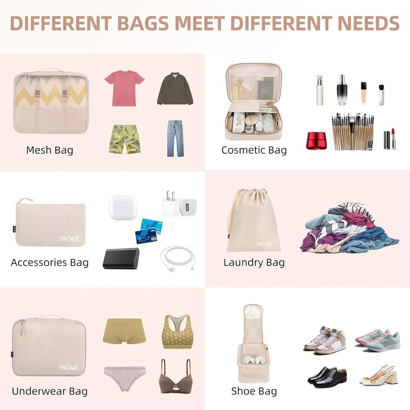 BAGAIL 8 Set Packing Cubes Luggage Packing Organizers for Travel Accessories-Cre gallery