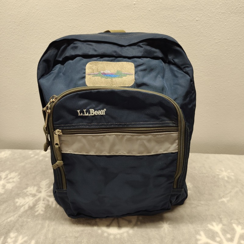 L L Bean Blue Kids School Backpack Reflective Stripe Daypack Mountain Embroidery