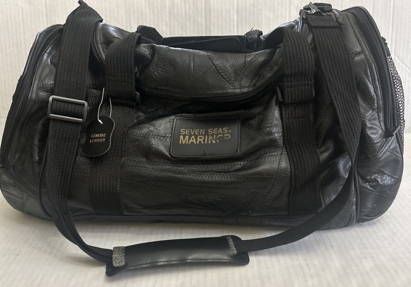 Vintage Patchwork Black Leather Seven Seas Mariner Duffle Bag