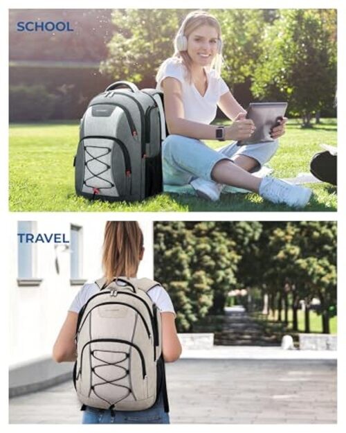 Unisex Laptop Backpack, 15.6-inch Anti-Theft, Water Resistant, with USB Beige gallery