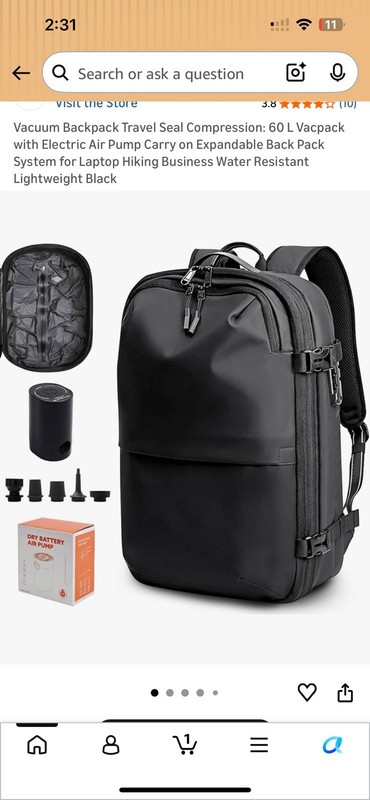 Opoalo Vacuum Backpack 60L Compression Expandable Water Resistant Anti-Theft Bl…