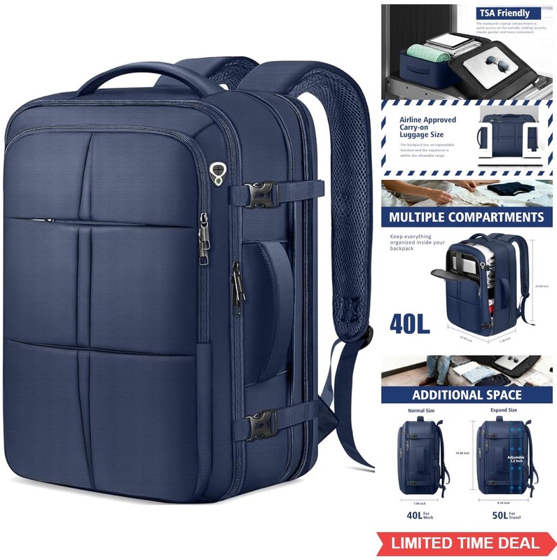 Travel Backpack 50L Flight Approved Carry on Expandable Waterproof Business