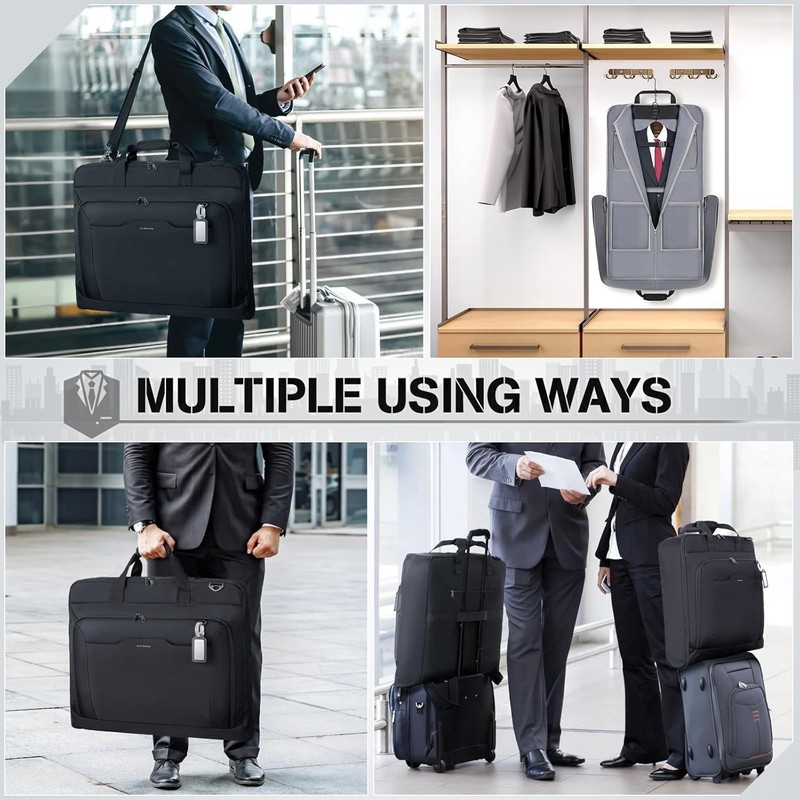 bag & Shoulder Strap, Waterproof Foldable Suit Luggage Bag for Men Women, Black gallery