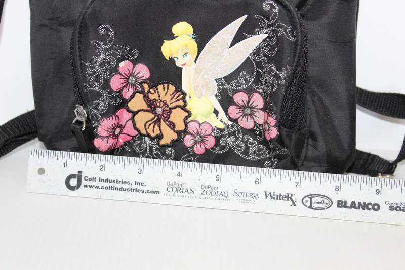 Disney Tinkerbell Black Drawstring Mini Backpack Girls Youth Floral Pockets gallery
