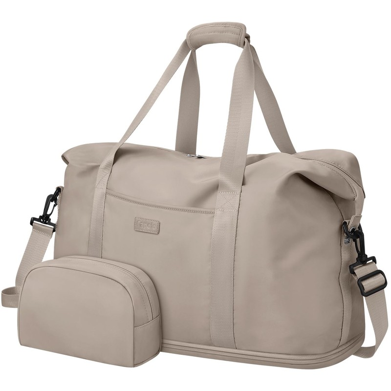 Waterproof Travel Duffle Bag, Weekender Carry-On with Toiletry Bag, Large Khaki