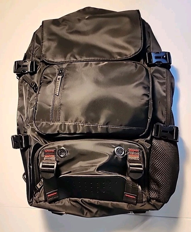 Travel backpack with multiple compartments and carrying options, black