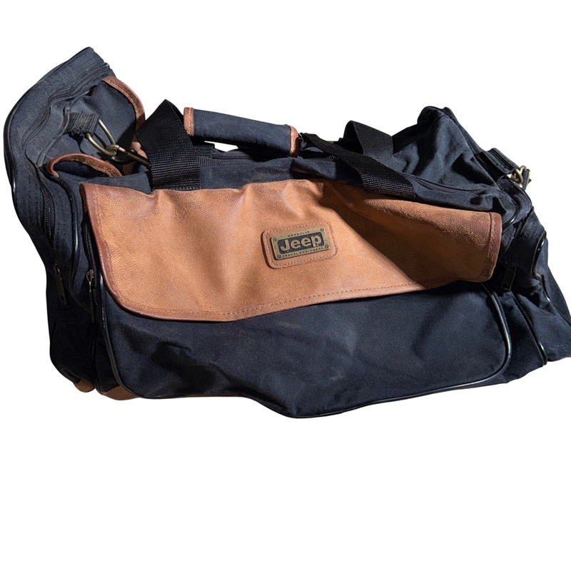 Jeep Travel Duffel Bag Black Canvas Weekend Overnight Bag