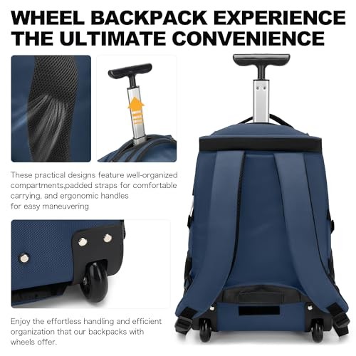 Boavan Rolling Backpack,17 inch Water Resistant Wheeled 17.3 Navy gallery