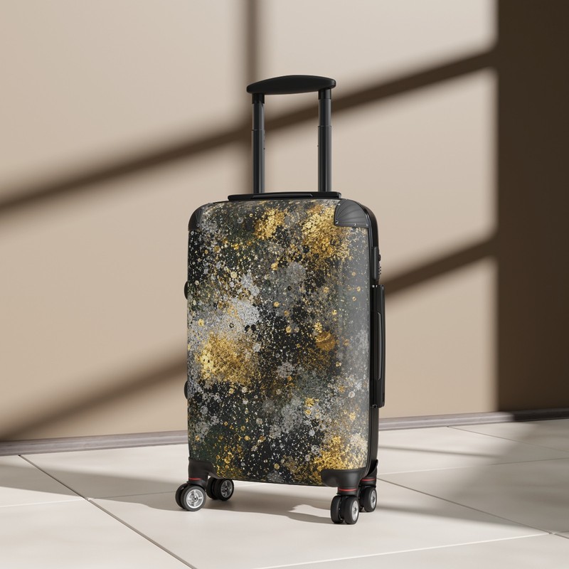 Hard Shell Suitcase | Gold & Silver Modern Art Travel Luggage & Built In Lock