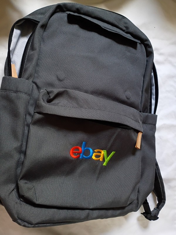 eBay Stitched Logo Backpack Gray Bag Embroidered Casual Travel Book Bag by Leeds