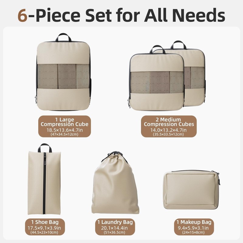 Compression Packing Cubes for Travel,6-Piece Travel Luggage Organizers with B... gallery