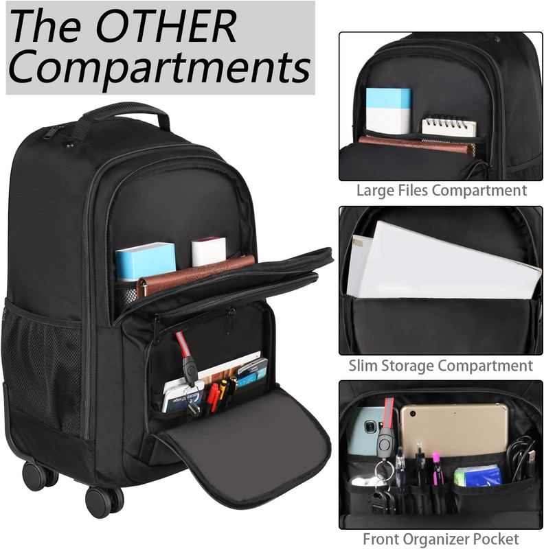 Rolling Backpack with 4 Wheels, 17 Inch Roller Travel Laptop Backpack for Women gallery
