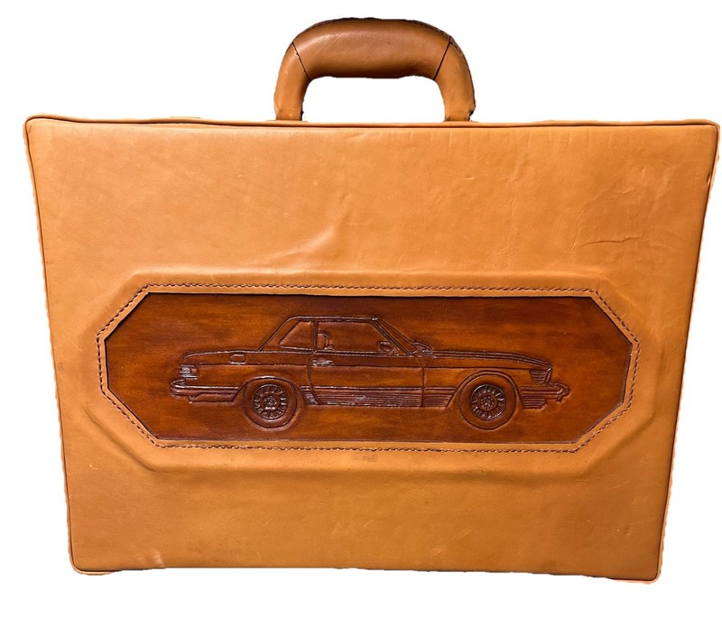 Vintage Custom Mercedes-Benz R107 SL-Class Design Leather Briefcase Brown 20 In