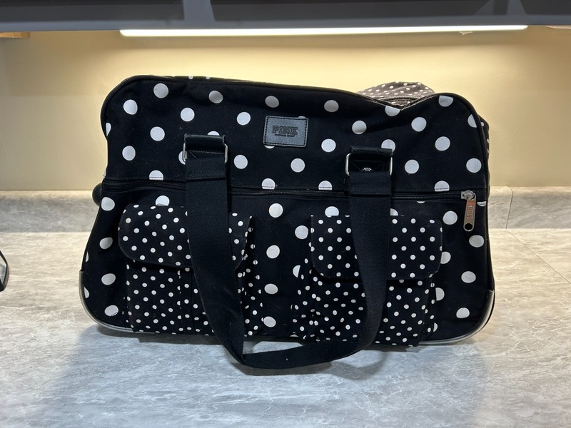 Victoria’s Secret VINTAGE Pink BLACK AND WHITE Poka Dot Rolling Luggage