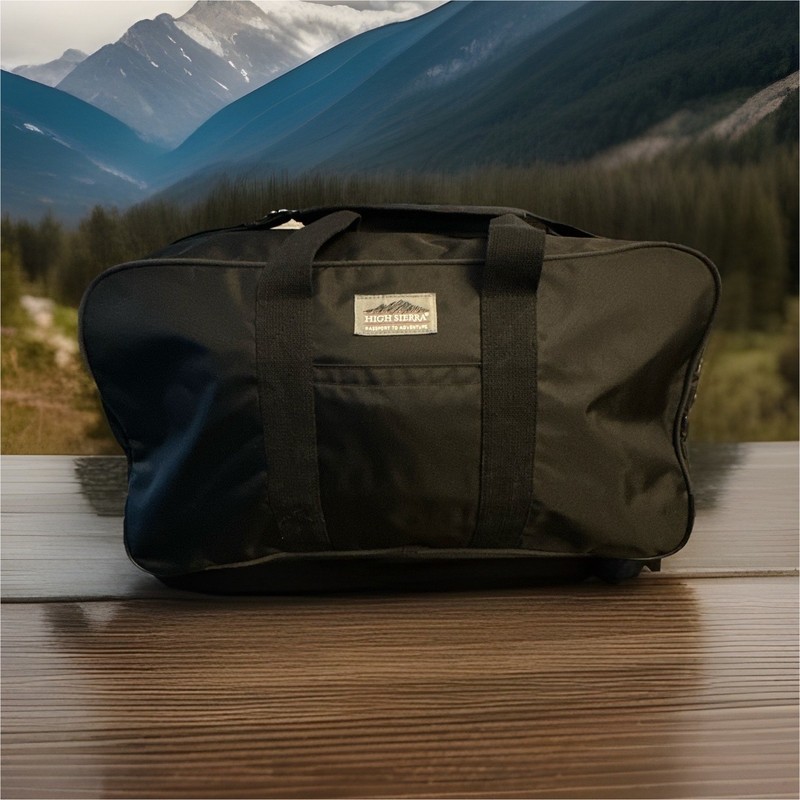 High Sierra Large Black Nylon Duffle Bag 22x12x11, Adjustable Straps Unisex
