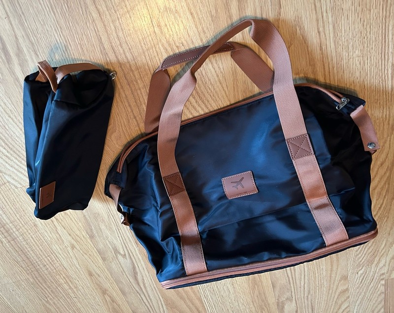 Travel Time Carry On Tote Bag & Toiletry Bag Softside Luggage Brown & Black 22”