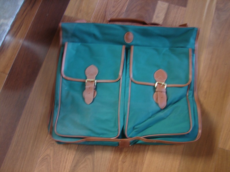 Vintage Polo Ralph Lauren Green Canvas Garment Bag Leather Trim Travel Suit Bag