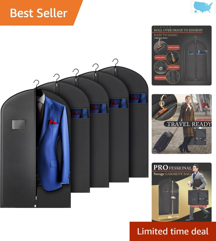 Versatile 5-Pack 40-Inch Hanging Garment Bags with Zipper for Travel & Storage