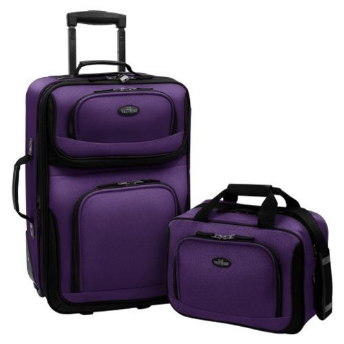 US Traveler Rio Two Piece Expandable Carryon Luggage Set 15in and 21in Purple