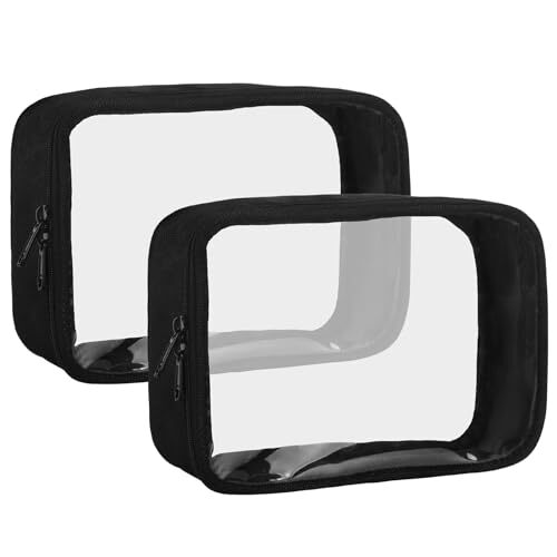 TSA Approved Clear Toiletry Bag 2 Pack, Quart Size 3-1-1 2 Pack, Medium Black